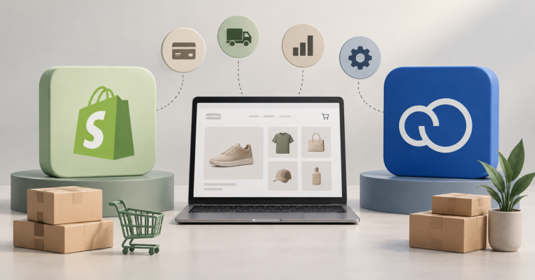 Comparação entre Shopify e Nuvemshop para escolha de plataforma de e-commerce.